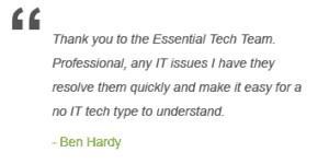 thankyou testimonial to essential tech from ben hardy